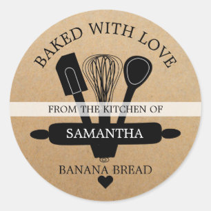 Thuisgemaakte Banaanbrood Gebakken met liefde Rust Ronde Sticker