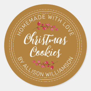 Thuisgemaakte Kerst Cranberry Koekjes Goud Oker Ronde Sticker