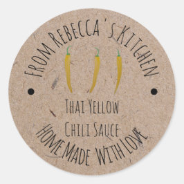 Thuisgemaakte Kraft Papier | Thaise Gele Chilisaus Ronde Sticker