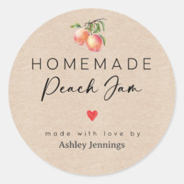 Thuisgemaakte Perzikjamlabels | Gemaakt met Liefde Ronde Sticker