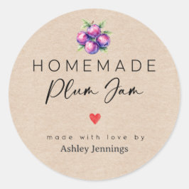 Thuisgemaakte Pruimenjamlabels | Gemaakt met Liefd Ronde Sticker