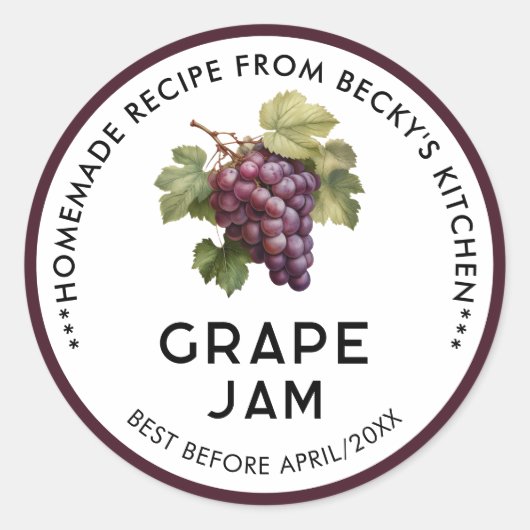 Thuisgemaakte Rode Druivenjam Voorraadlabels Ronde Sticker (Voorkant)