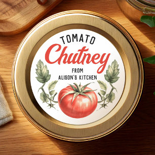 Thuisgemaakte tomatenchutney label in vintage stij