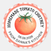 Thuisgemaakte tomatenchutney-label met tomaat ronde sticker (Voorkant)