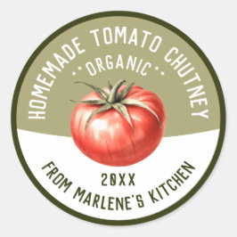 Thuisgemaakte Tomatenchutney voor Inmaak Recept Ronde Sticker