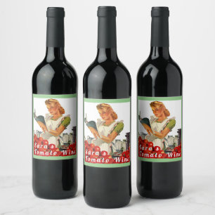 Thuisgemaakte Tomatenwijn Retro Cool Bezige Dame k Wijn Etiket