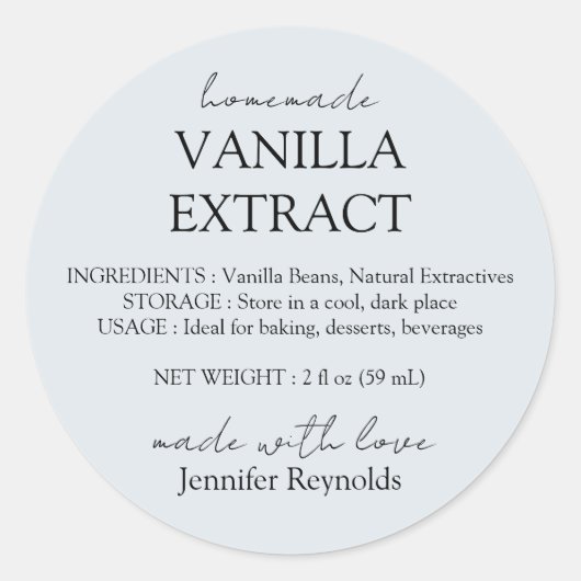 Thuisgemaakte Vanille-extract blauw grijs Instruct Ronde Sticker (Voorkant)