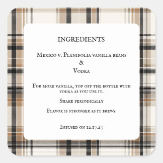 Thuisgemaakte Vanille-extract Fles Ingredienten La Vierkante Sticker