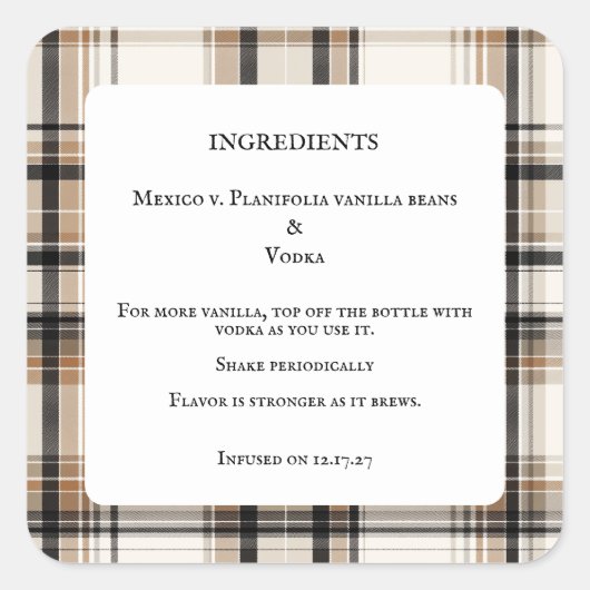 Thuisgemaakte Vanille-extract Fles Ingredienten La Vierkante Sticker (Voorkant)