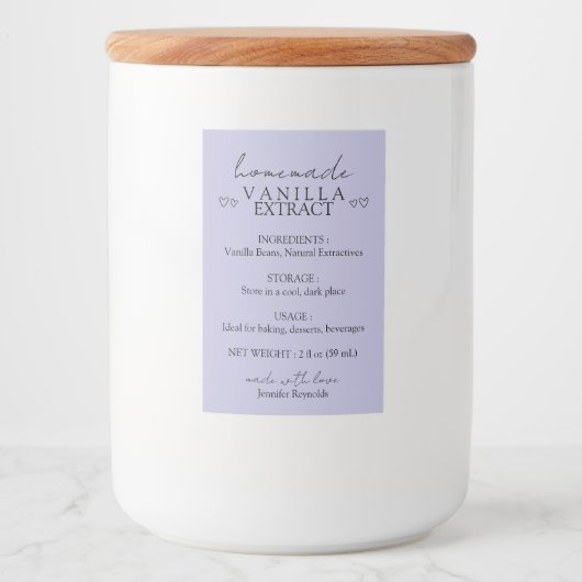 Thuisgemaakte Vanille-extract Instructie lilac Voedselcontainer Etiket (Voorkant)