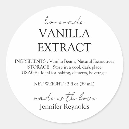 Thuisgemaakte Vanille-Extract Labels met Instructi (Voorkant)
