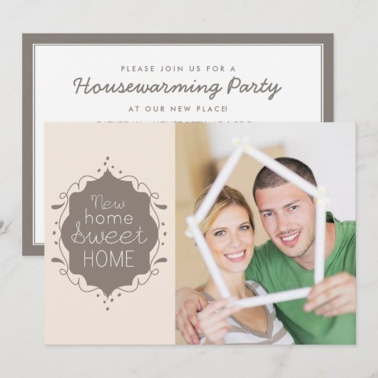 Thuishuisje met huisverwarming Foto Uitnodiging (Voorkant / Achterkant)