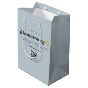 Thuisjubileum Vastgoed QR Code Retro Blauw Medium Cadeauzakje