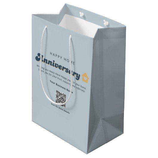 Thuisjubileum Vastgoed QR Code Retro Blauw Medium Cadeauzakje (Achterkant Gekanteld)