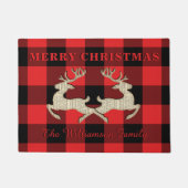 Thuiskerst Deer Antlers Red Black Gingham Deurmat (Voorkant)