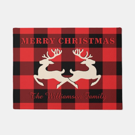 Thuiskerst Deer Antlers Red Black Gingham Deurmat (Voorkant)
