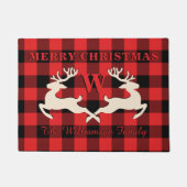 Thuiskerst Deer Antlers Red Black Gingham Deurmat (Voorkant)