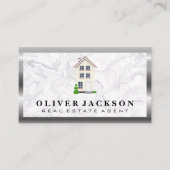 Thuispictogram | Marble Silver Metallic Visitekaartje (Voorkant)