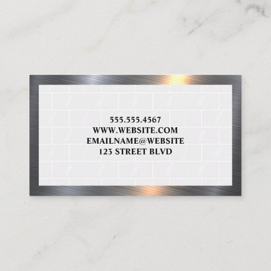 Thuispictogram | Tegels van witte baksteen | Metal Visitekaartje (Achterkant)