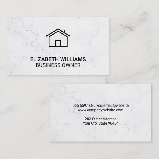 Thuispictogram | Witte marmer Afsprakenkaartje (Voorkant / Achterkant)