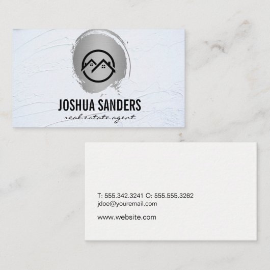 Thuispictogram / Zilver geborsteld / Gevulde muur Visitekaartje (Voorkant / Achterkant)