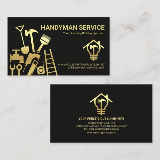 Thuisreparaties van Faux Gold Construction Tools Visitekaartje (Voorkant / Achterkant)