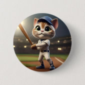 Thuisrun Hit: De 3D-honkbal kat slaat een slag Ronde Button 5,7 Cm (Voorkant)