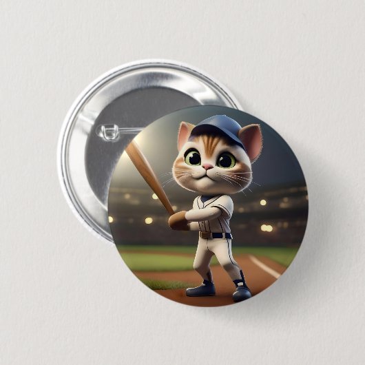 Thuisrun Hit: De 3D-honkbal kat slaat een slag Ronde Button 5,7 Cm (Voorkant /achterkant)