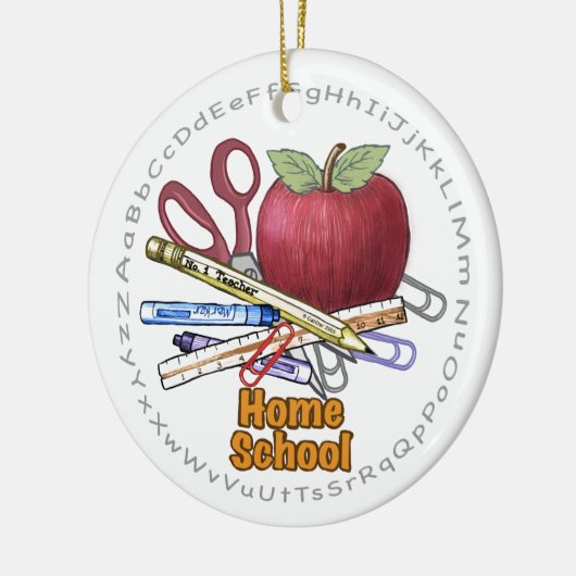 Thuisschool rond keramisch ornament (Links)