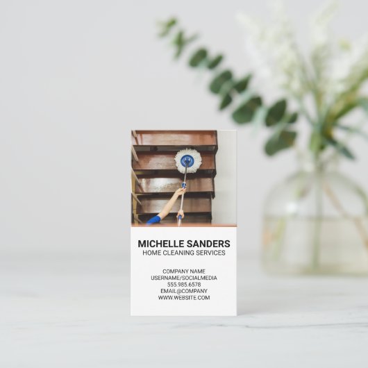 Thuisschoonmaakdiensten | meidentraps visitekaartje (Staand voorkant)