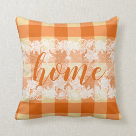 Thuisscript gingham oranje boerenhuispatroon kussen