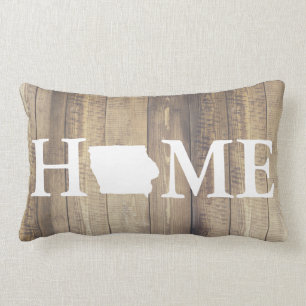 Thuisstaat Iowa Rustic Wood Familienaam Kussen