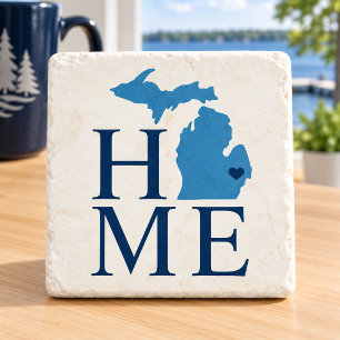 Thuisstaat Michigan Navy Blue City Heart Stenen Onderzetter