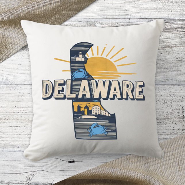 Thuisstaat Retro Kleur Delaware  Kussen (Creator heeft geüpload)
