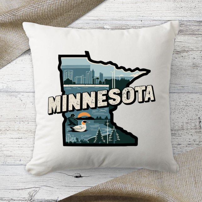 Thuisstaat Retro Kleur Minnesota  Kussen (Creator heeft geüpload)