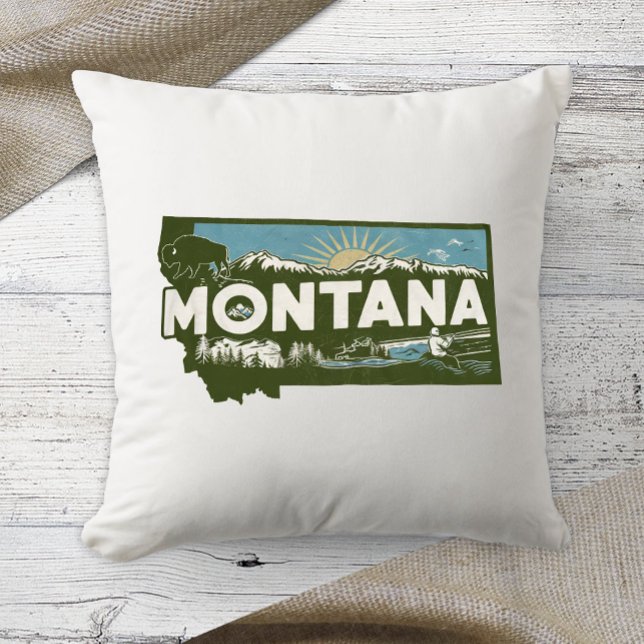 Thuisstaat Retro Kleur Montana  Kussen (Creator heeft geüpload)