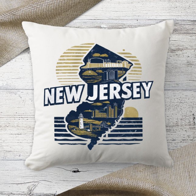 Thuisstaat Retro Kleur New Jersey Kussen (Creator heeft geüpload)