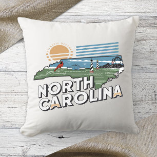 Thuisstaat Retro Kleur North Carolina Kussen
