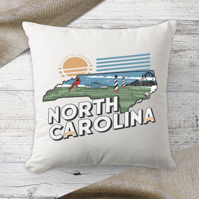 Thuisstaat Retro Kleur North Carolina Kussen (Creator heeft geüpload)