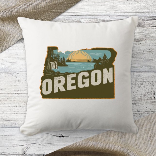 Thuisstaat Retro Kleur Oregon Kussen (Creator heeft geüpload)