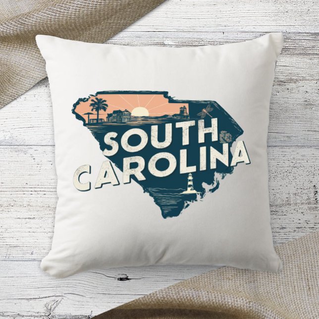Thuisstaat Retro Kleur South Carolina Kussen (Creator heeft geüpload)