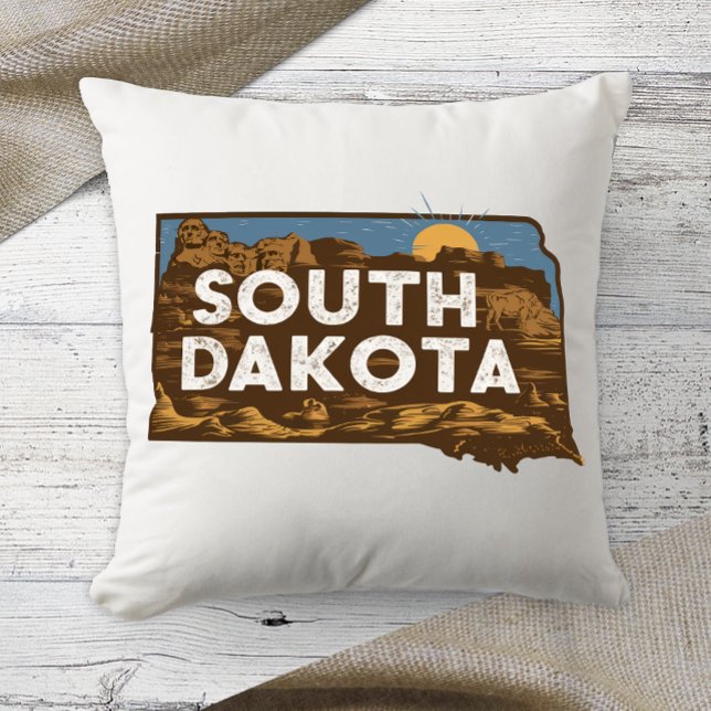 Thuisstaat Retro Kleur South Dakota Kussen (Creator heeft geüpload)