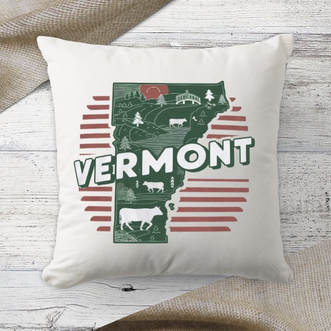 Thuisstaat Retro Kleur Vermont Kussen (Creator heeft geüpload)