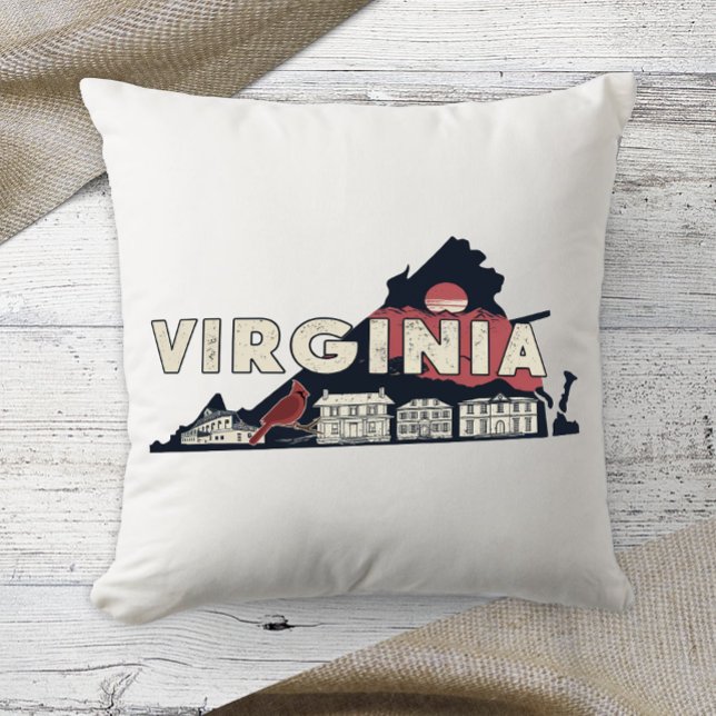 Thuisstaat Retro Kleur Virginia Kussen (Creator heeft geüpload)
