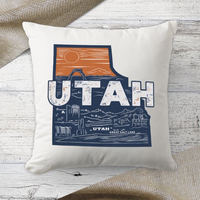 Thuisstaat Utah Retro Kleur Kussensloop Kussen (Creator heeft geüpload)
