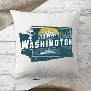 Thuisstaat Washington Retro Kleur  Kussen