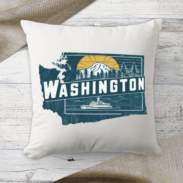 Thuisstaat Washington Retro Kleur  Kussen (Creator heeft geüpload)
