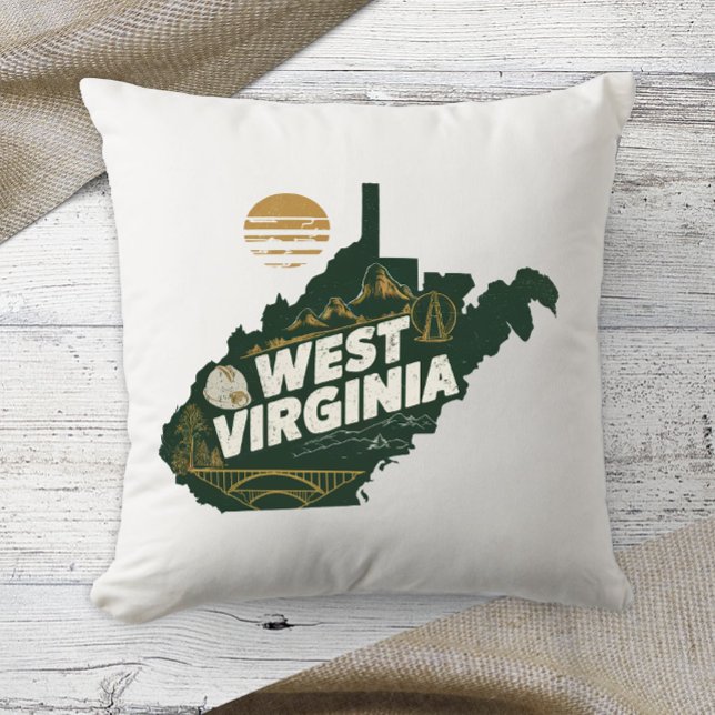 Thuisstaat West Virginia Retro Kleur  Kussen (Creator heeft geüpload)