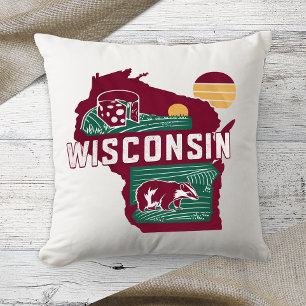 Thuisstaat Wisconsin Retro Kleur Kussen