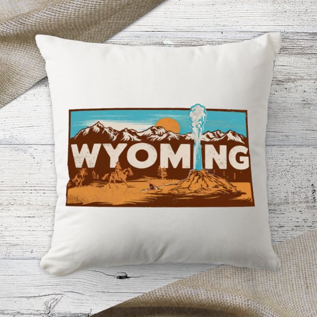 Thuisstaat Wyoming Retro Kleur Kussen (Creator heeft geüpload)